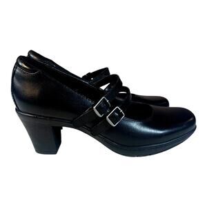 Clarks Bendables Women's Black Leather Shoes Double Strap Mary Jane Heels 6.5M